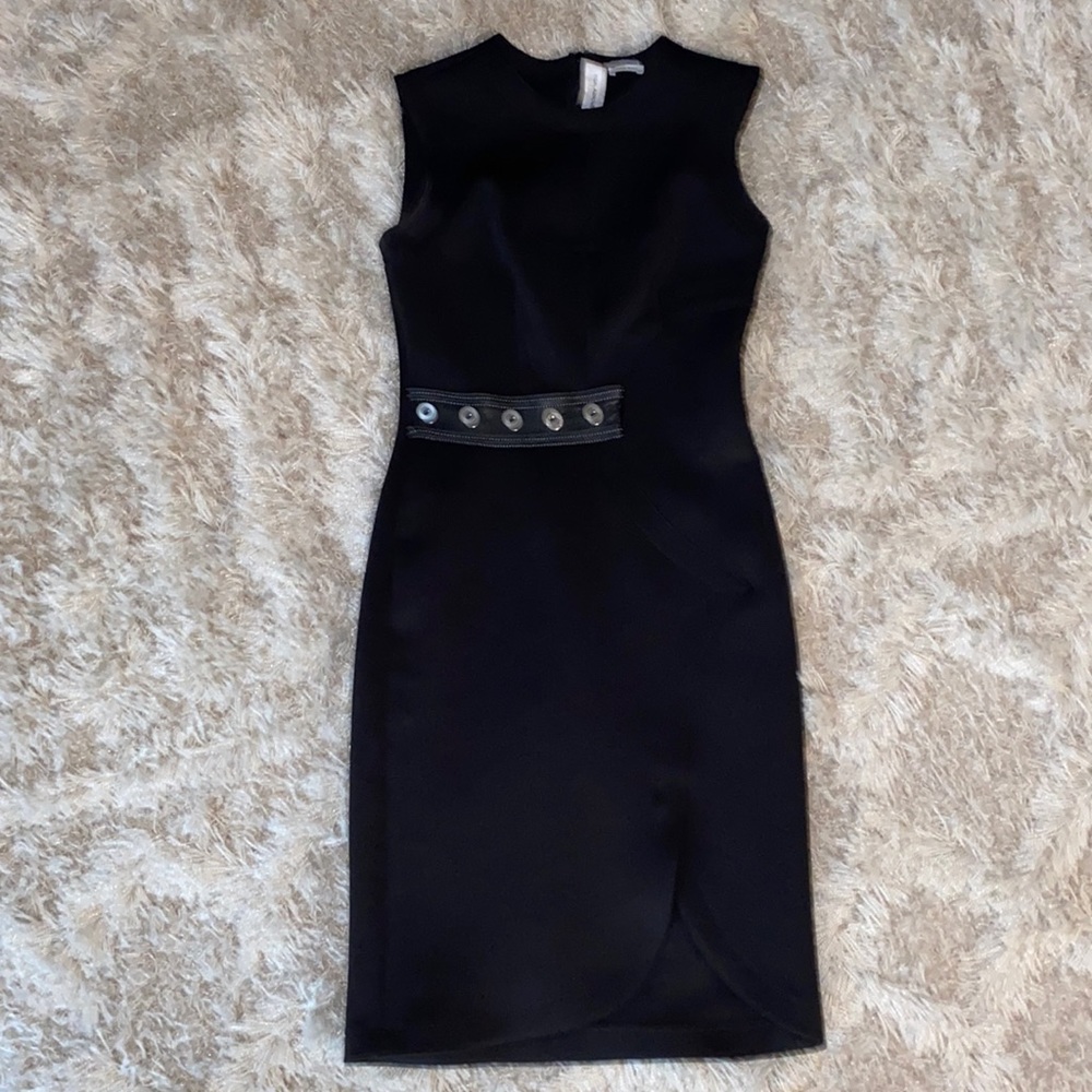 Yigal Azrouël Black Studded Scuba Sheath Dress